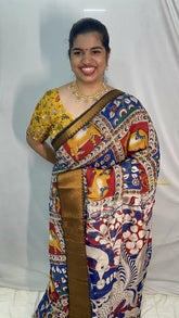 Vriksham Blue Kalamkari Saree With Kanchi Border-VS4405